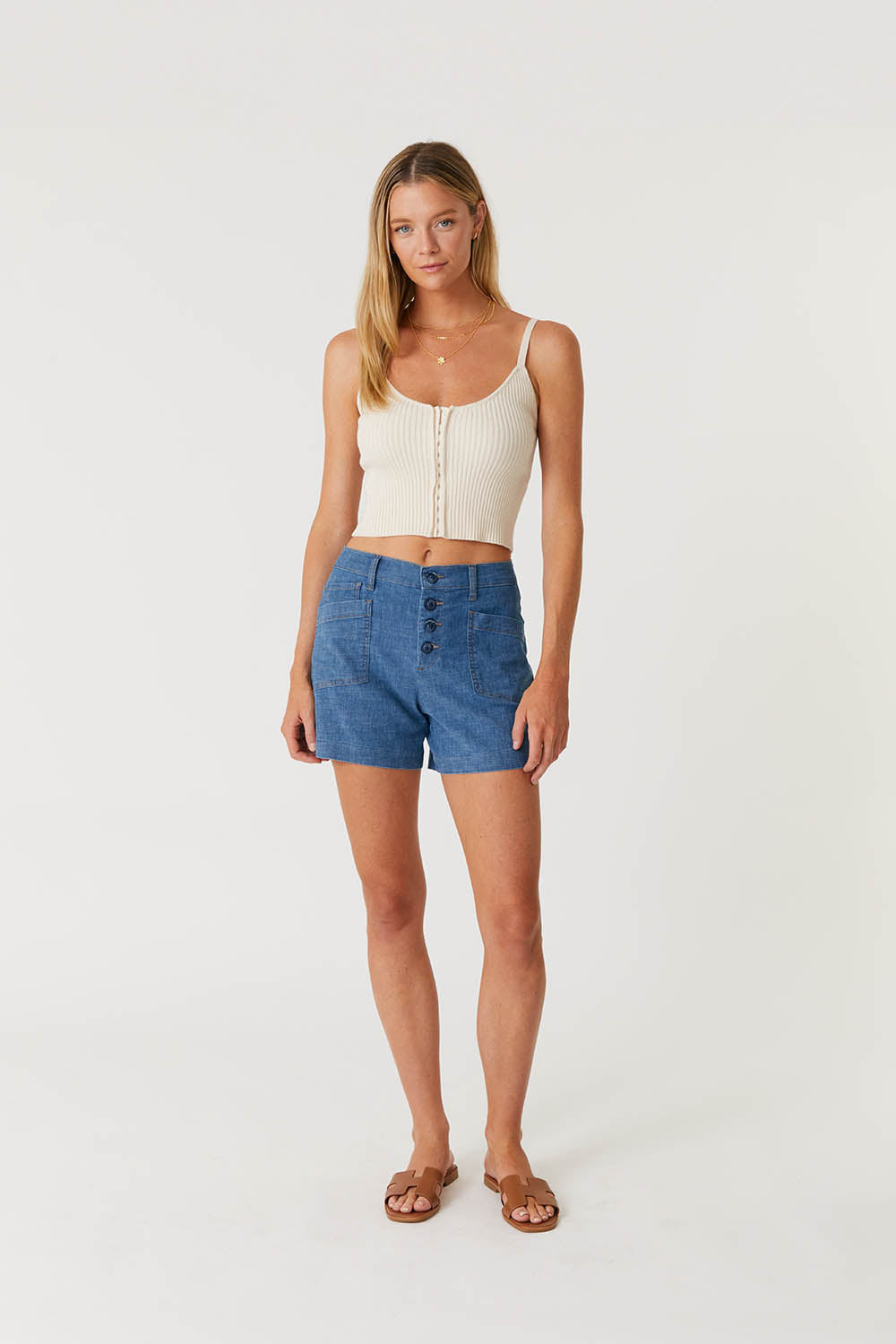 Denim by Nature™ Sophia Exposed Button Short
