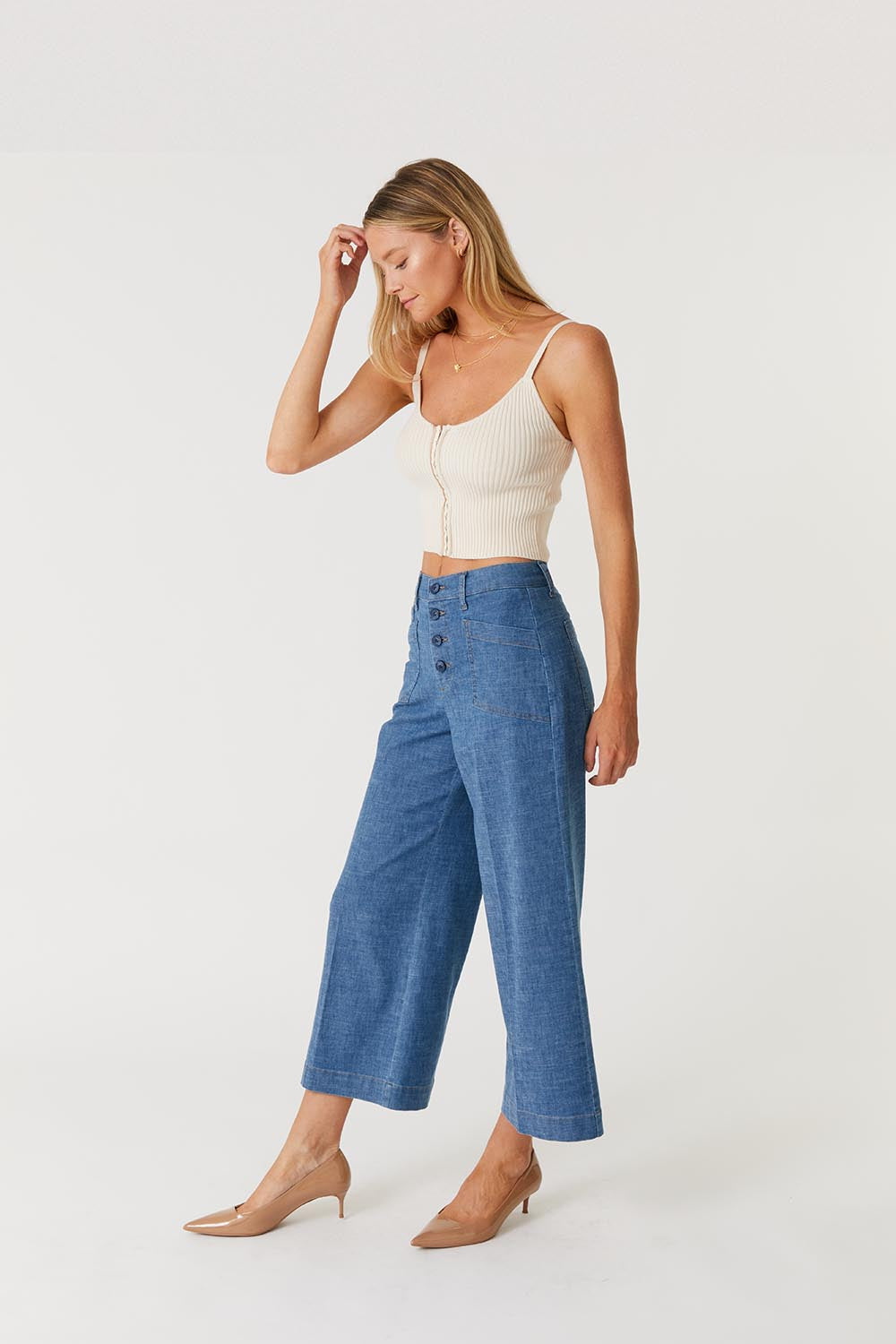Denim by Nature™ Sophia Exposed Button Wide Leg