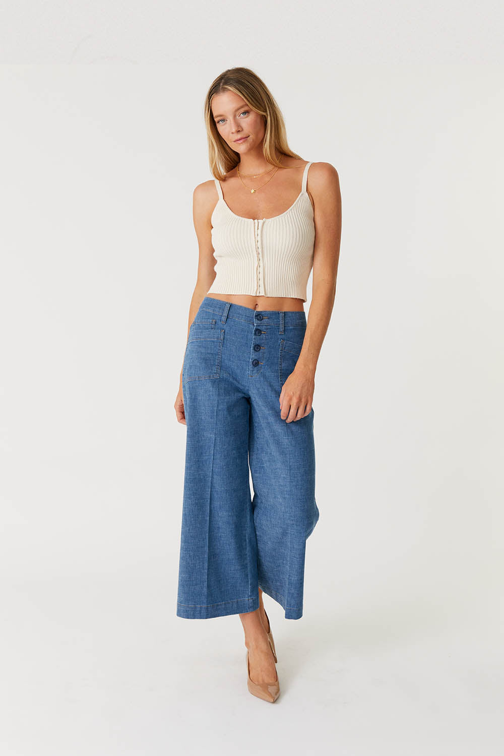 Denim by Nature™ Sophia Exposed Button Wide Leg