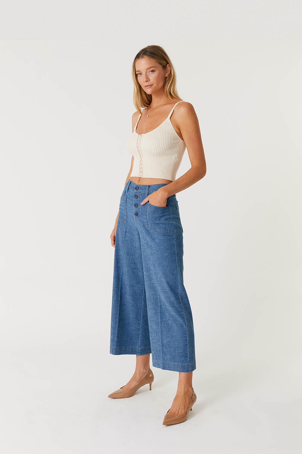 Denim by Nature™ Sophia Exposed Button Wide Leg