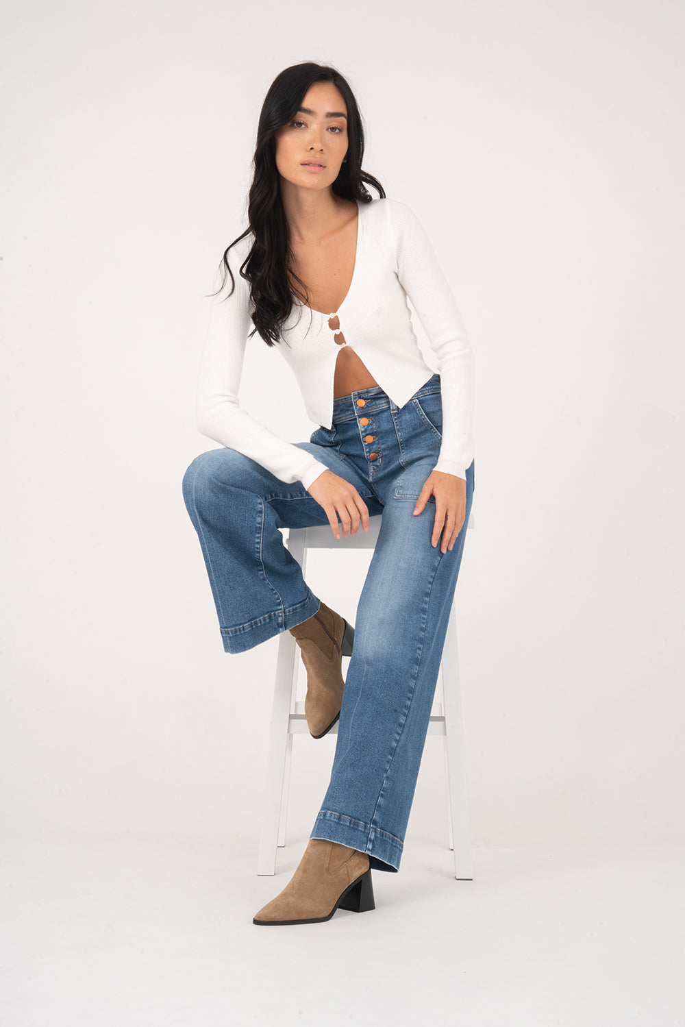 Camille Exposed Button Wide Leg