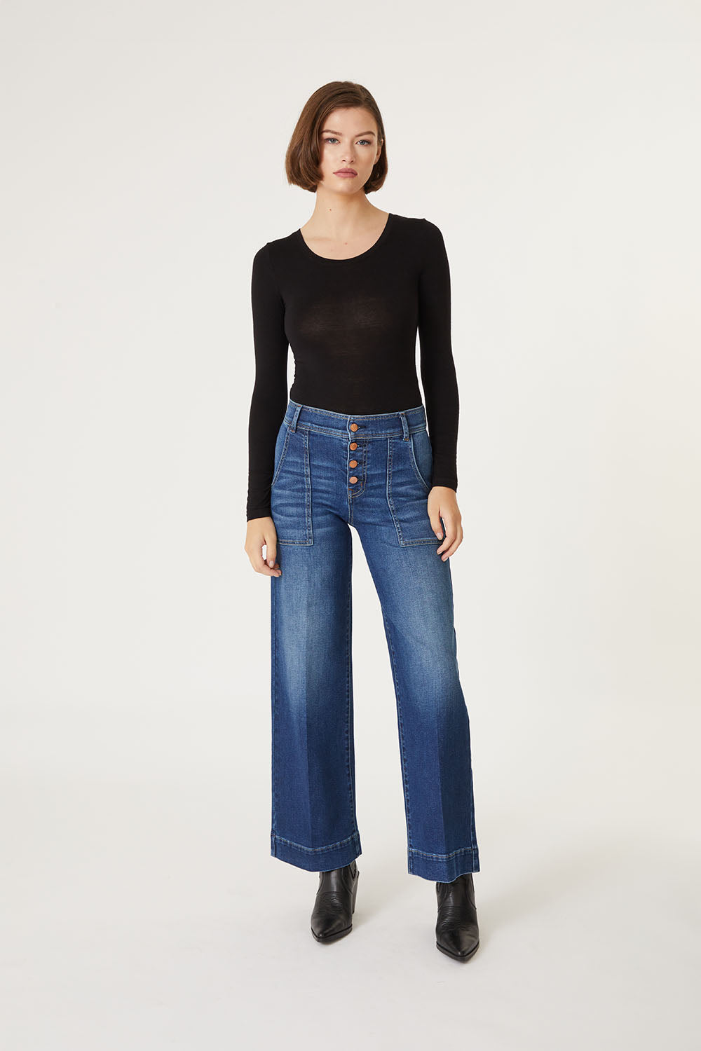 Camille Exposed Button Wide Leg