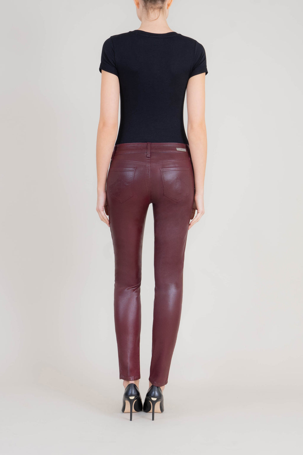 Liza Midrise Burgundy Lux Coated Skinny - level99jeans