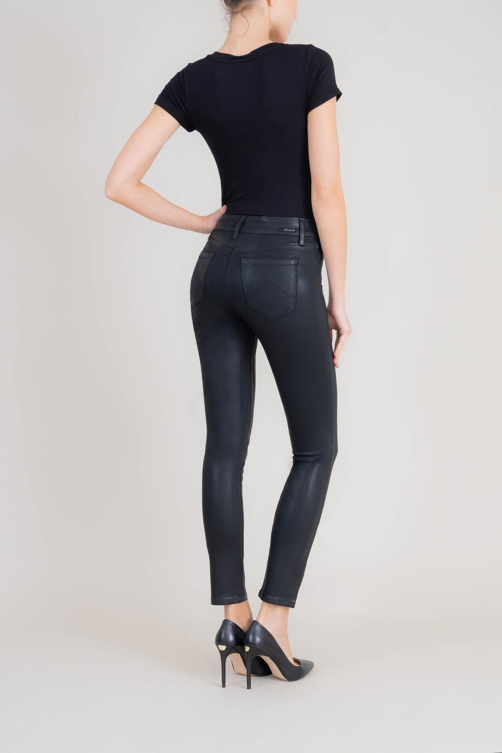 Liza Midrise Black Lux Coated Skinny - level99jeans
