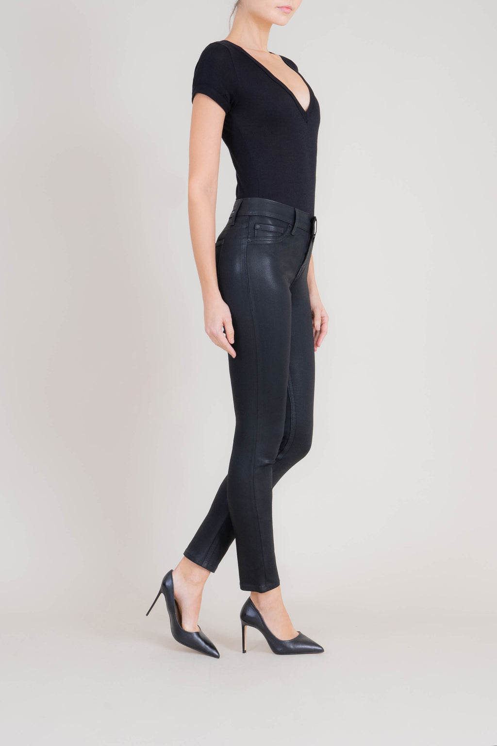 Liza Midrise Black Lux Coated Skinny - level99jeans