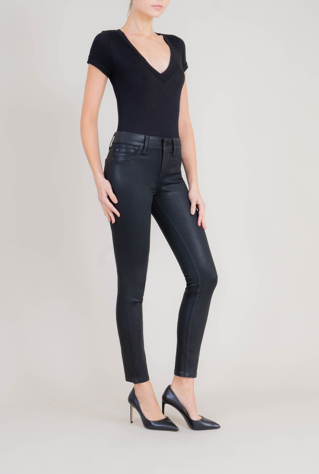 Liza Midrise Black Lux Coated Skinny - level99jeans
