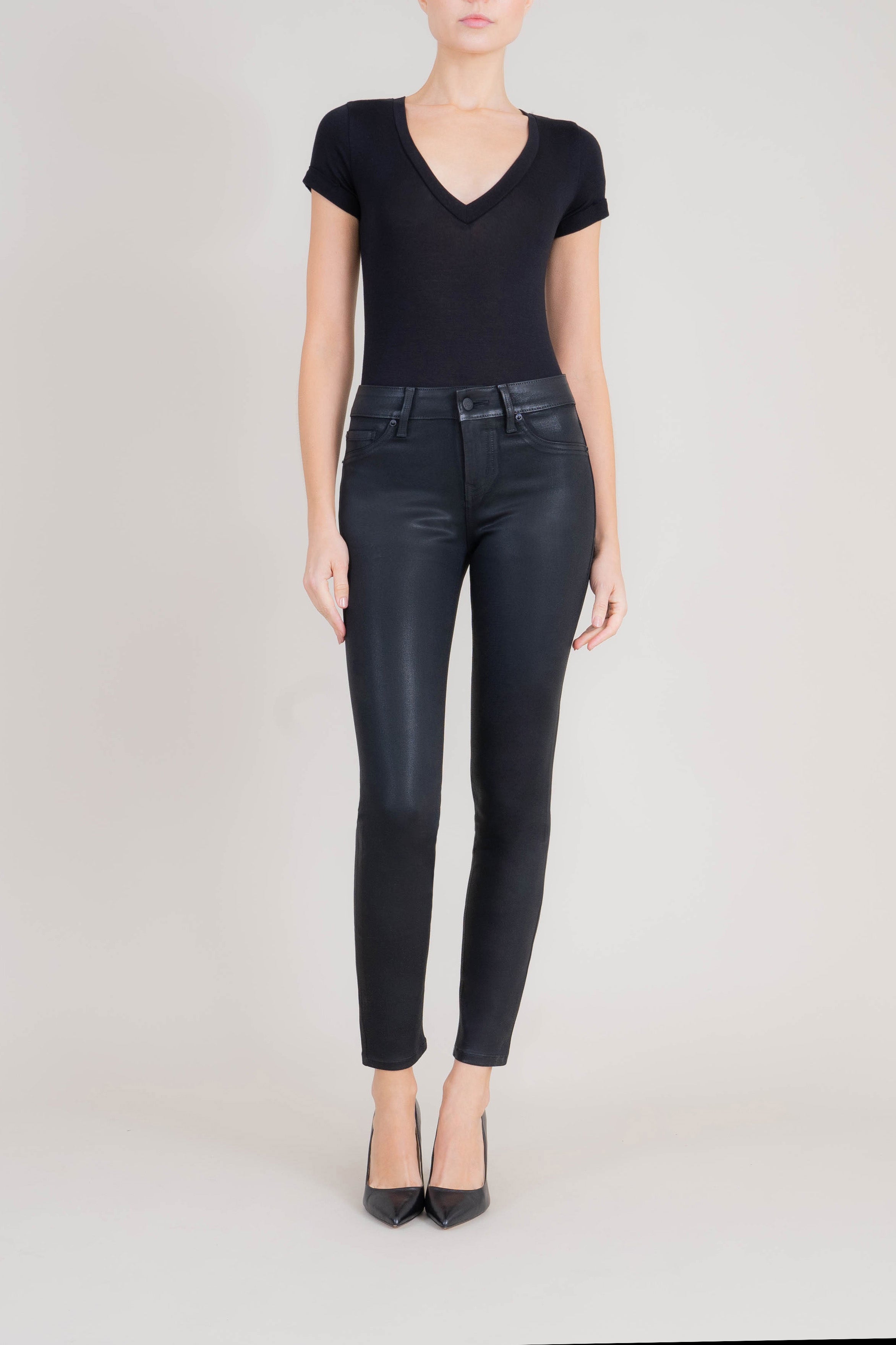 Liza Midrise Black Lux Coated Skinny - level99jeans