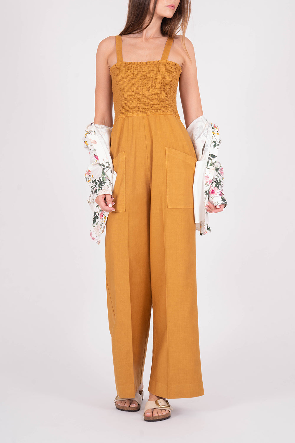 Marine Smocked Jumpsuit