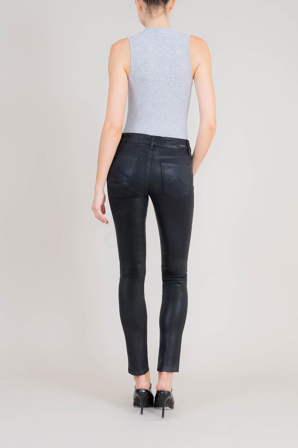 Liza Midrise Black Lux Coated Skinny - level99jeans