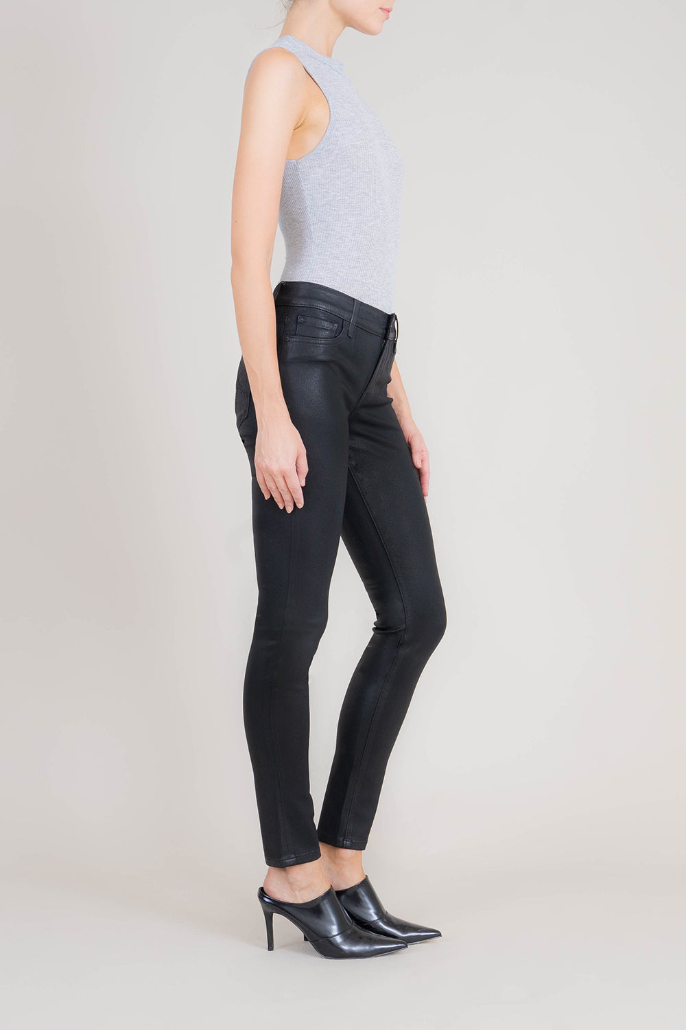 Liza Midrise Black Lux Coated Skinny - level99jeans
