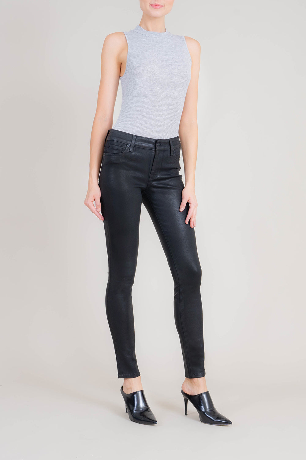 Liza Midrise Black Lux Coated Skinny - level99jeans