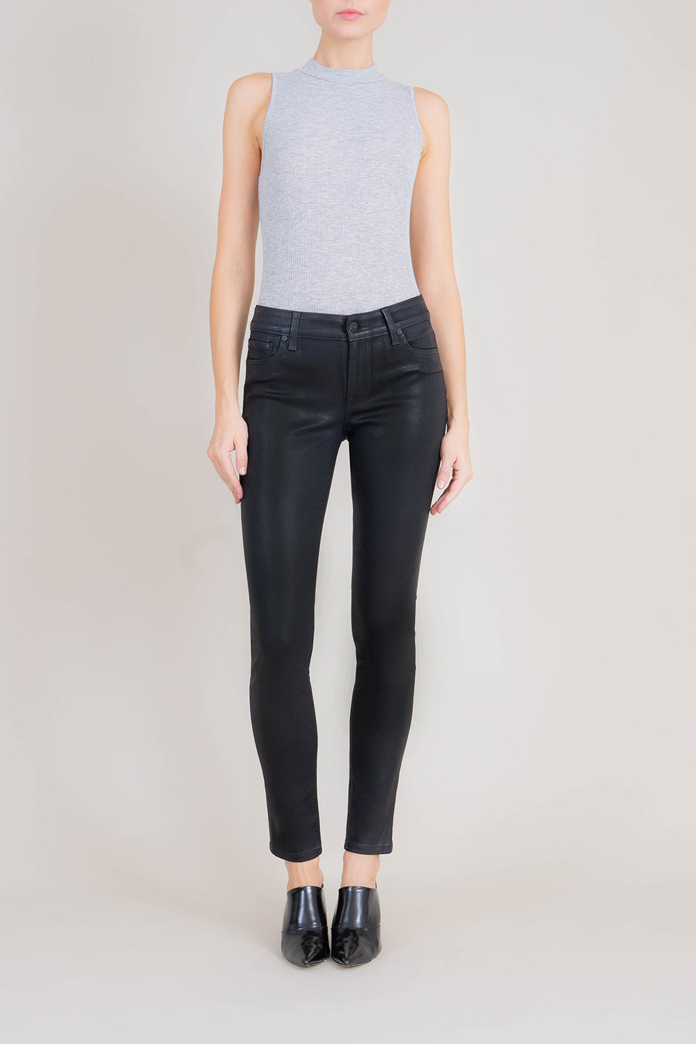 Liza Midrise Black Lux Coated Skinny - level99jeans