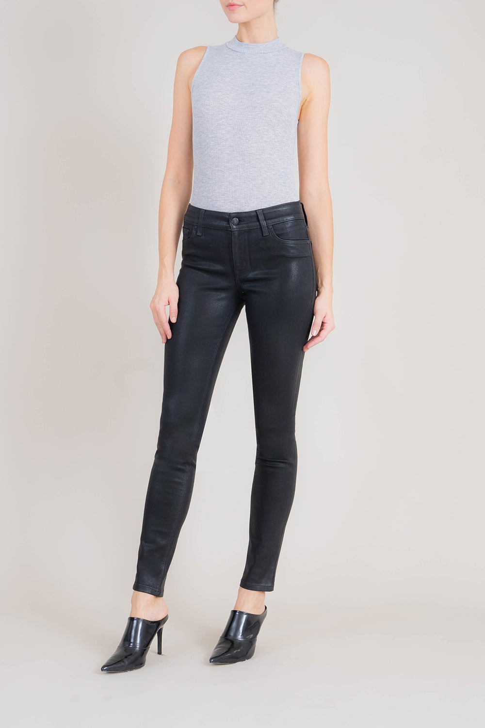 Liza Midrise Black Lux Coated Skinny - level99jeans