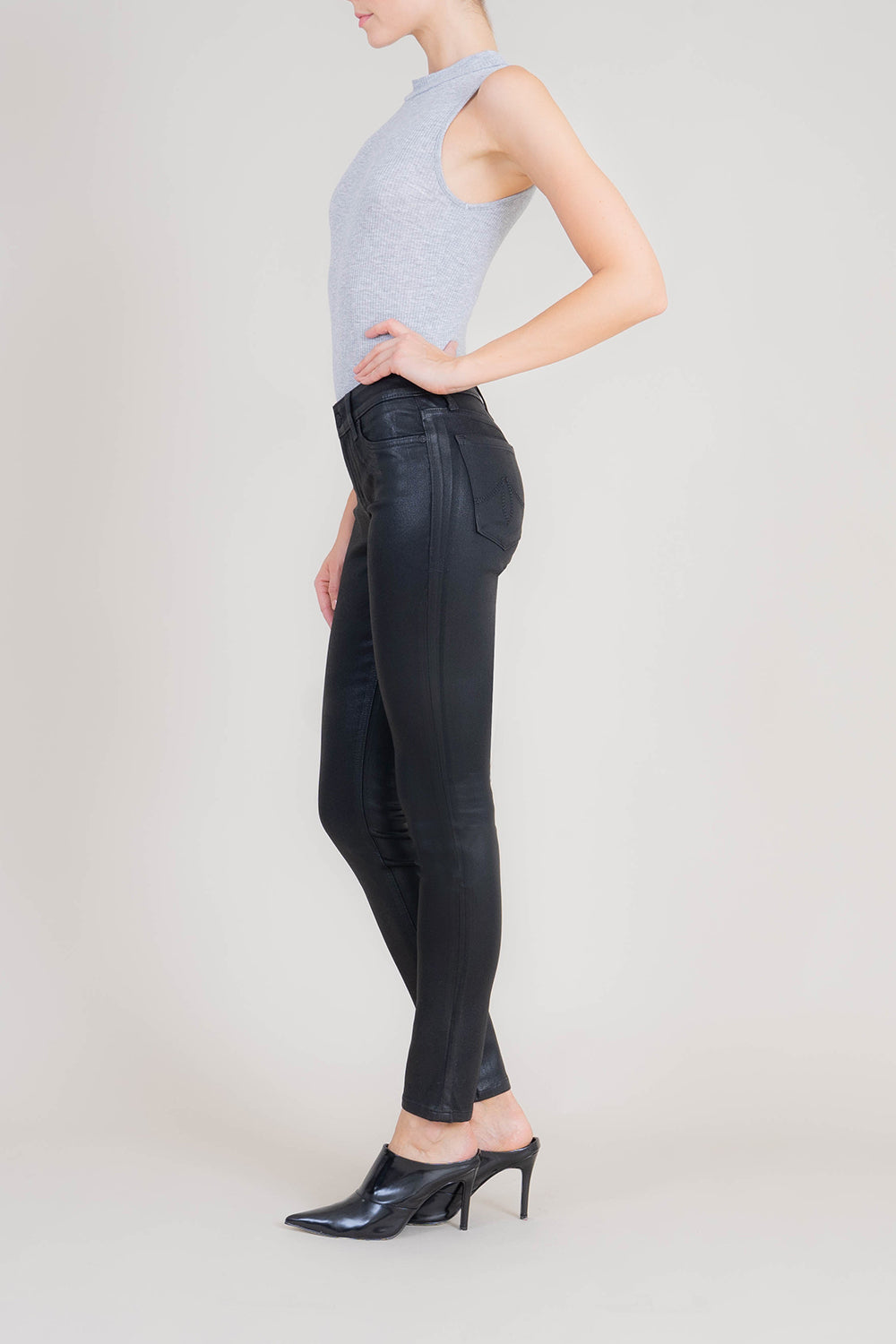 Liza Midrise Black Lux Coated Skinny - level99jeans